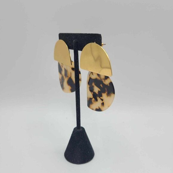 J Crew Brass and Tortoise Resin Large Disc Earrings - Picture 3 of 7